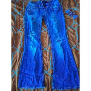 Vintage 2000s Y2K Angels Denim Flared Distressed Stretch Jeans Juniors 11